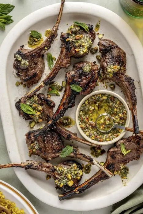 grilled lamb chops mint pistachios 21